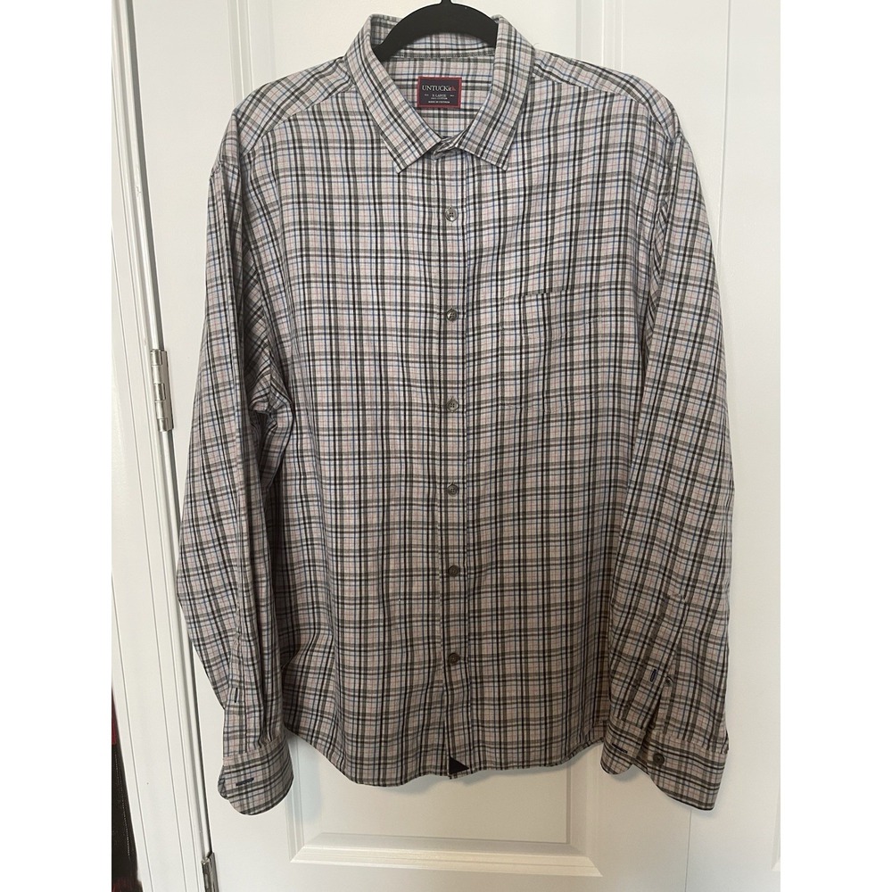 Untuckit XL‎ Long Sleeve Button Down Shirt Gray Plaid 100% Cotton